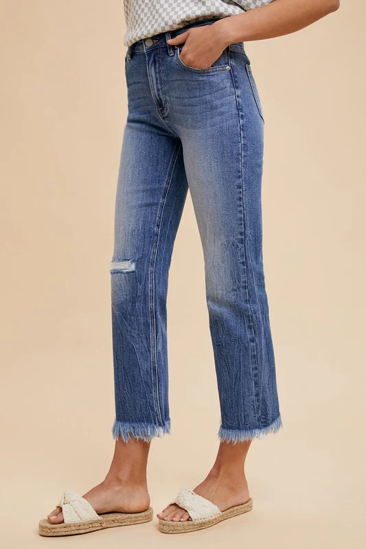 Annie Wear Distressed Raw Hem Straight Leg Cropped Jeans - Image 2