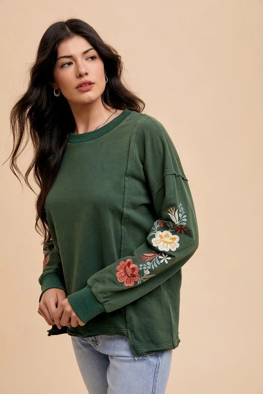 Annie Wear Embroidered Long Sleeve French Terry Top - Image 3