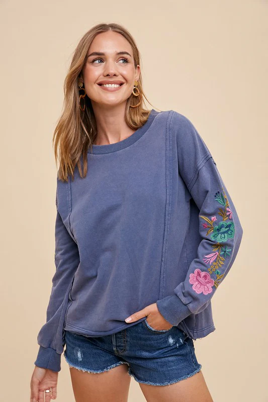 Annie Wear Embroidered Long Sleeve French Terry Top - Image 2