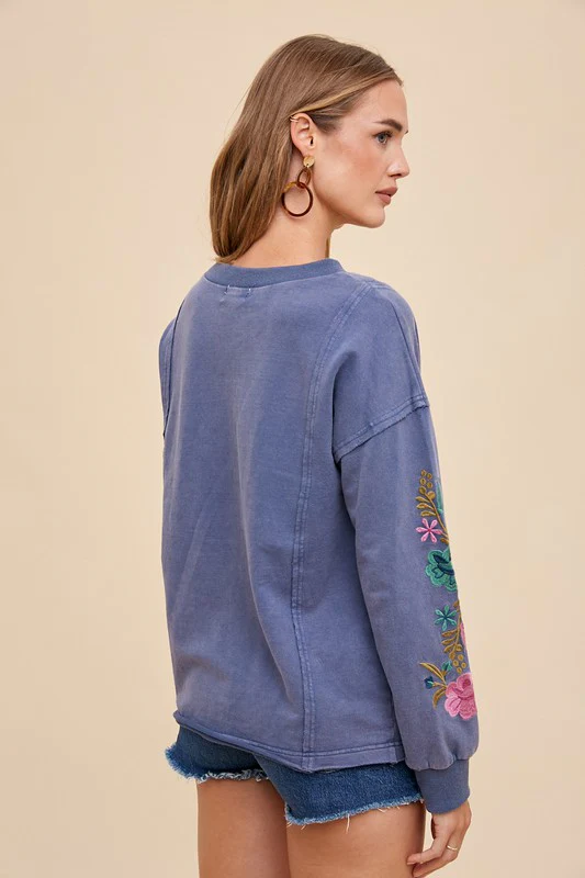 Annie Wear Embroidered Long Sleeve French Terry Top - Image 3
