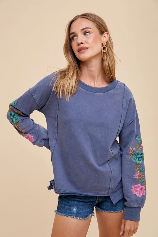 Annie Wear Embroidered Long Sleeve French Terry Top - Image 4