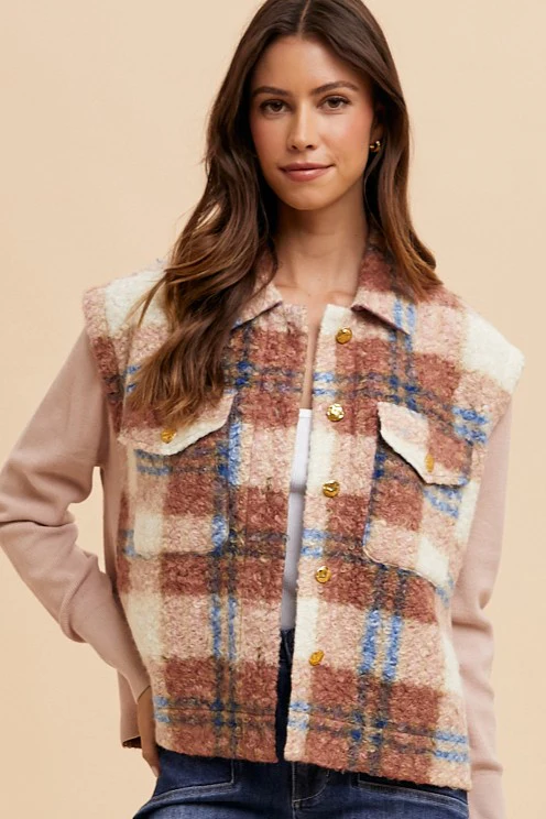 Annie Wear Faux Fur Plaid Button Up Jacket - Image 6