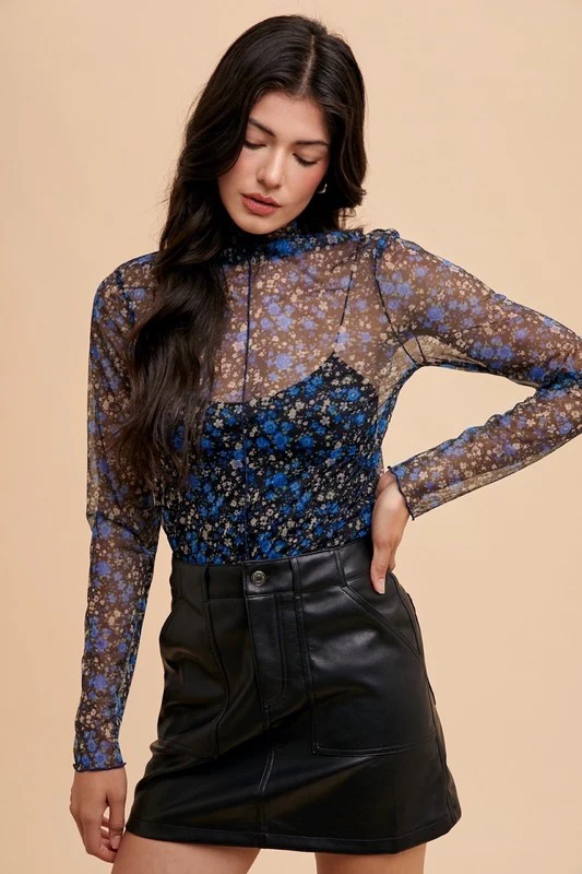 Annie Wear Floral Lettuce Hem Sheer Mesh Top - Image 4