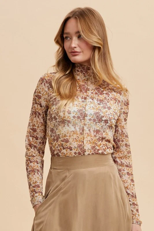 Annie Wear Floral Lettuce Hem Sheer Mesh Top - Image 2