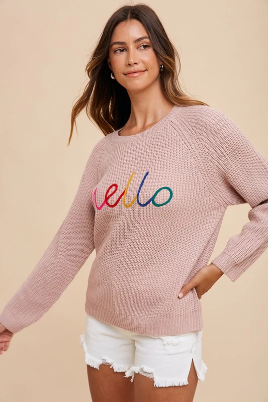 Annie Wear HELLO Embroidered Raglan Sleeve Sweater - Image 3