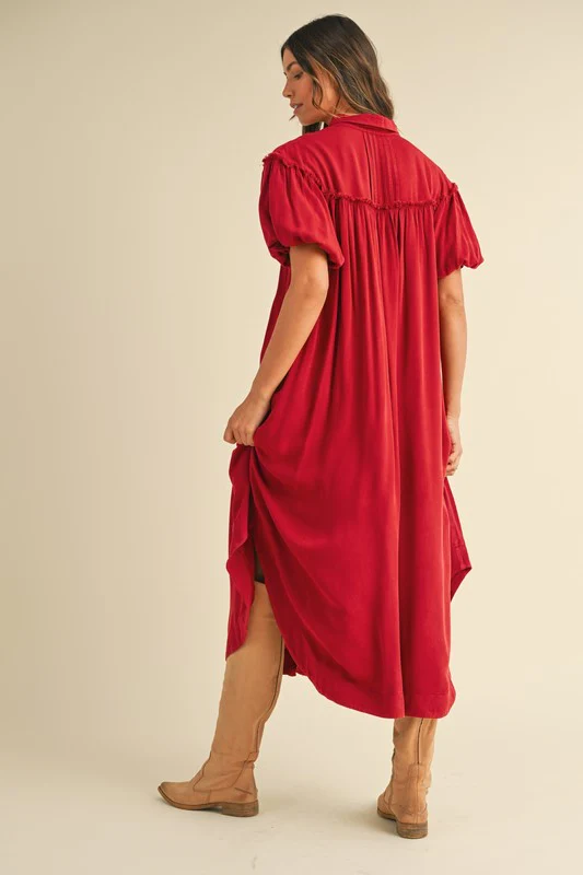 Annie Wear Mineral Washed Button Down Puff Sleeve Shirt Dress - Image 3