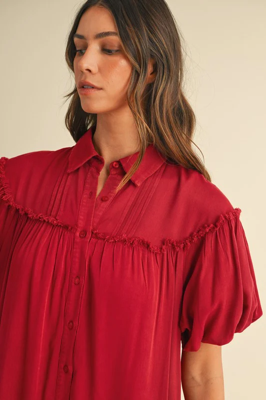 Annie Wear Mineral Washed Button Down Puff Sleeve Shirt Dress - Image 5