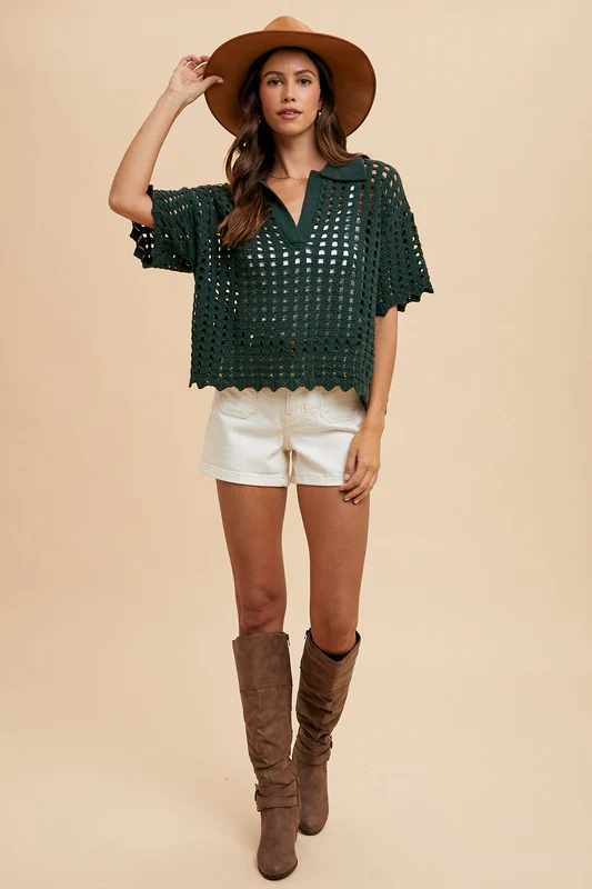 Annie Wear Openwork Johnny Collar Knit Cover Up - Image 5