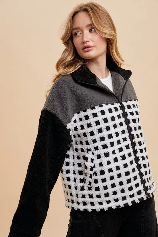 Annie Wear Plaid Zip Up Drop Shoulder Sherpa Jacket - Image 2