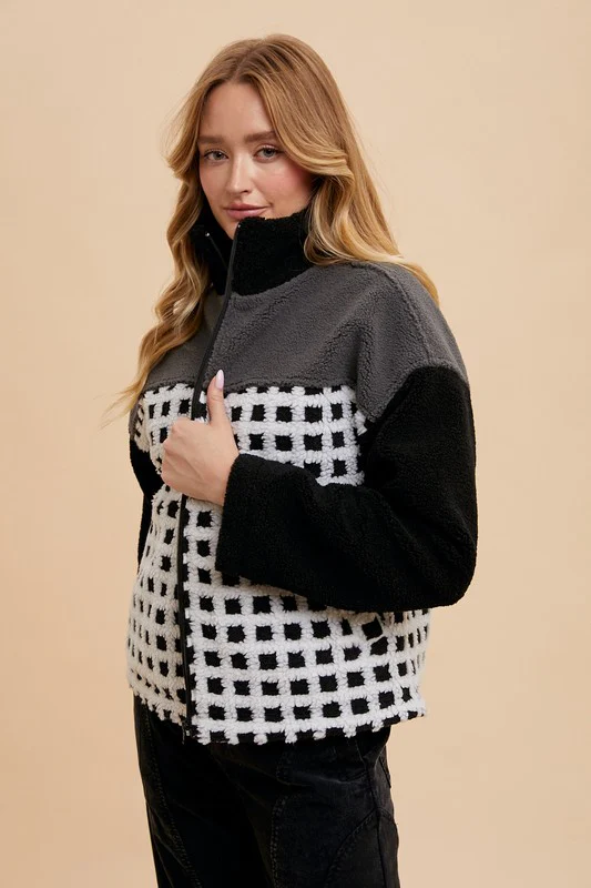 Annie Wear Plaid Zip Up Drop Shoulder Sherpa Jacket - Image 3