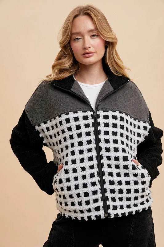 Annie Wear Plaid Zip Up Drop Shoulder Sherpa Jacket - Image 4