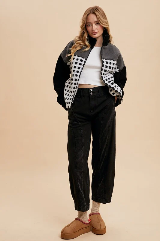 Annie Wear Plaid Zip Up Drop Shoulder Sherpa Jacket - Image 5
