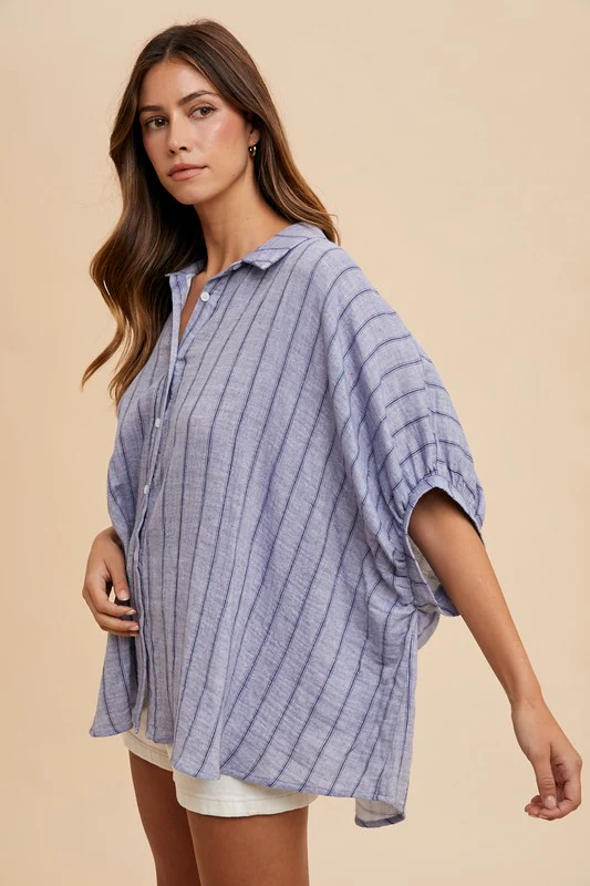 Annie Wear Striped Button Up Half Sleeve Shirt - Image 2