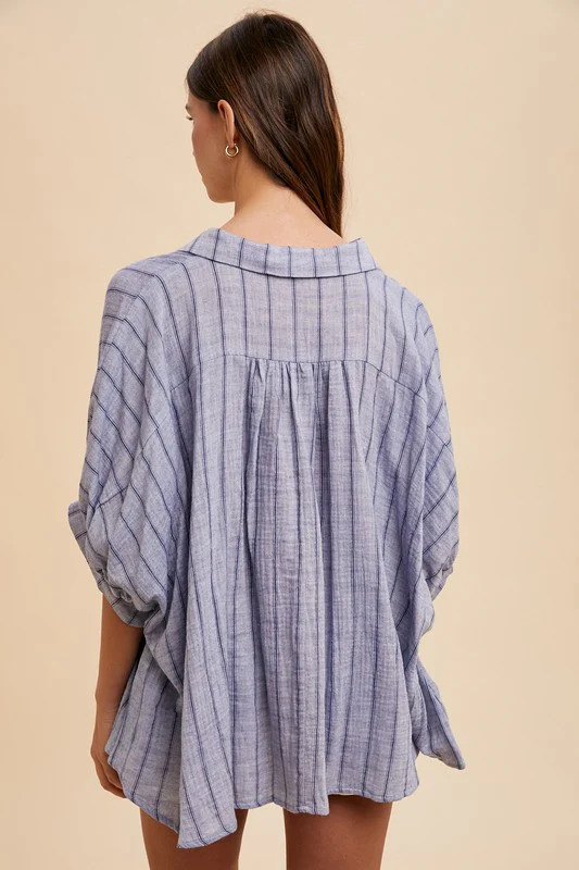 Annie Wear Striped Button Up Half Sleeve Shirt - Image 3