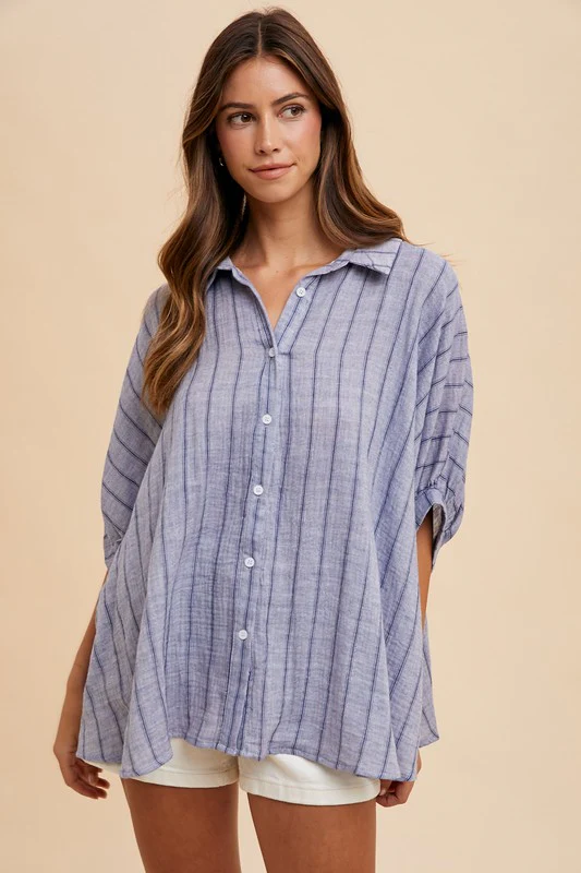 Annie Wear Striped Button Up Half Sleeve Shirt - Image 4