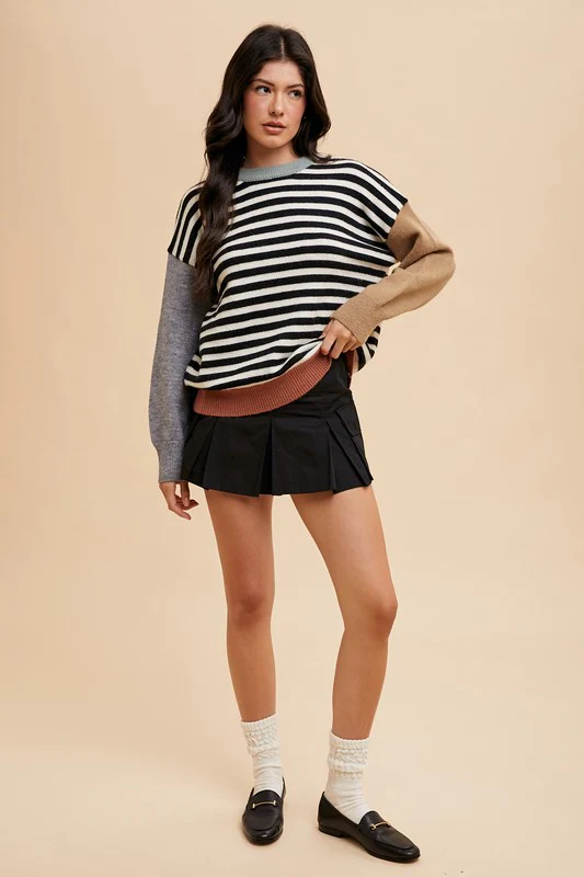 Annie Wear Striped Color Block Round Neck Sweater - Image 5
