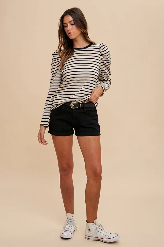 Annie Wear Striped Round Neck Puff Sleeve French Terry Top - Image 4