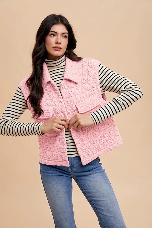 Annie Wear Texture Quilted Snap Down Vest Coat - Image 4