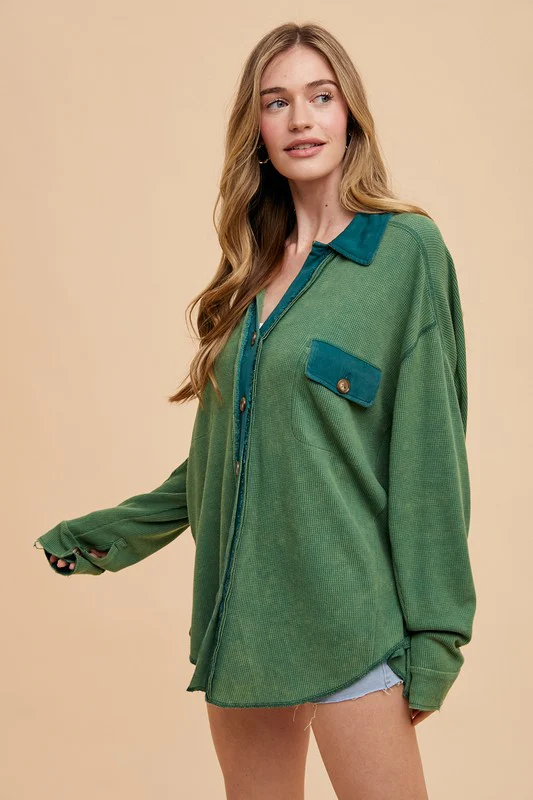Annie Wear Waffle-Knit Mineral Washed Button Down Shirt - Image 2