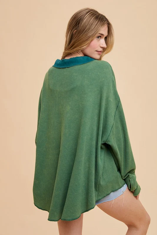 Annie Wear Waffle-Knit Mineral Washed Button Down Shirt - Image 4