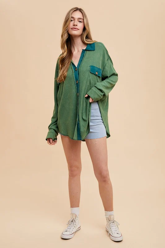 Annie Wear Waffle-Knit Mineral Washed Button Down Shirt - Image 5