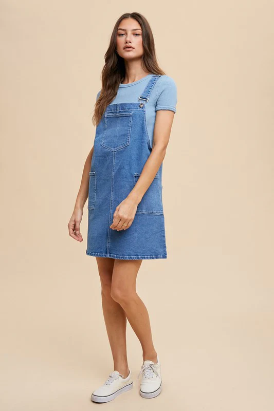 Annie Wear Wide Strap Denim Overall Dress with Pockets - Image 4