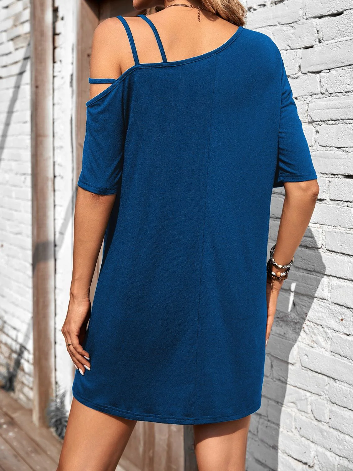 Asymmetrical Neck Half Sleeve Mini Dress - Image 4