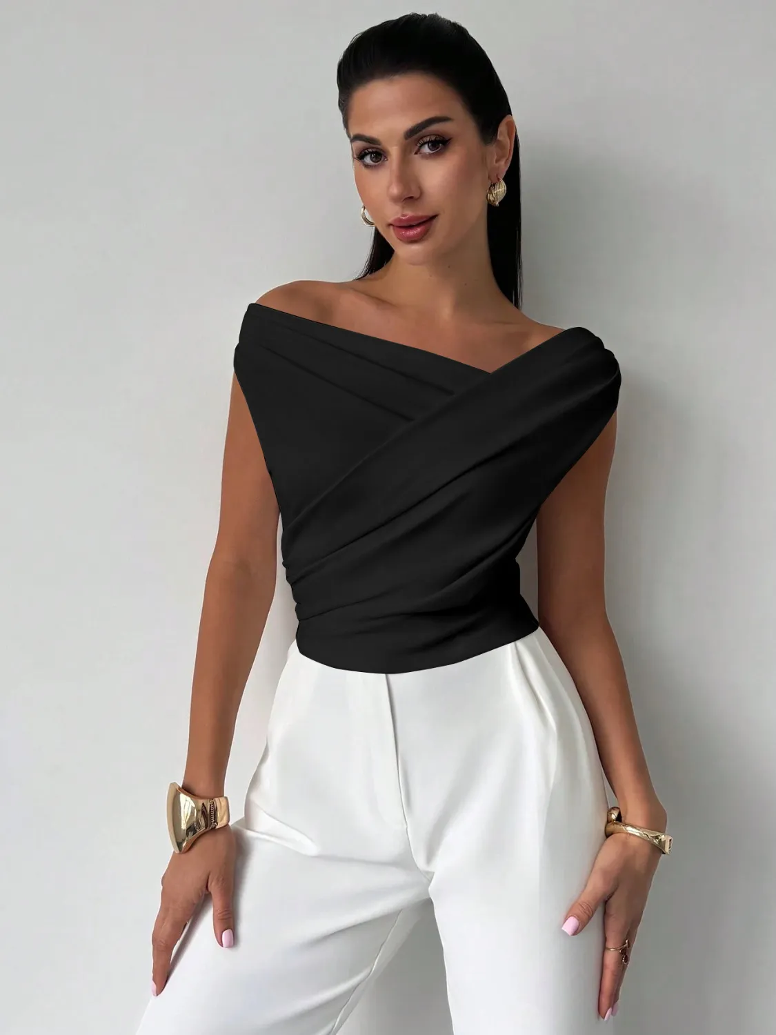 Asymmetrical Ruched Short Sleeve Top - Image 8