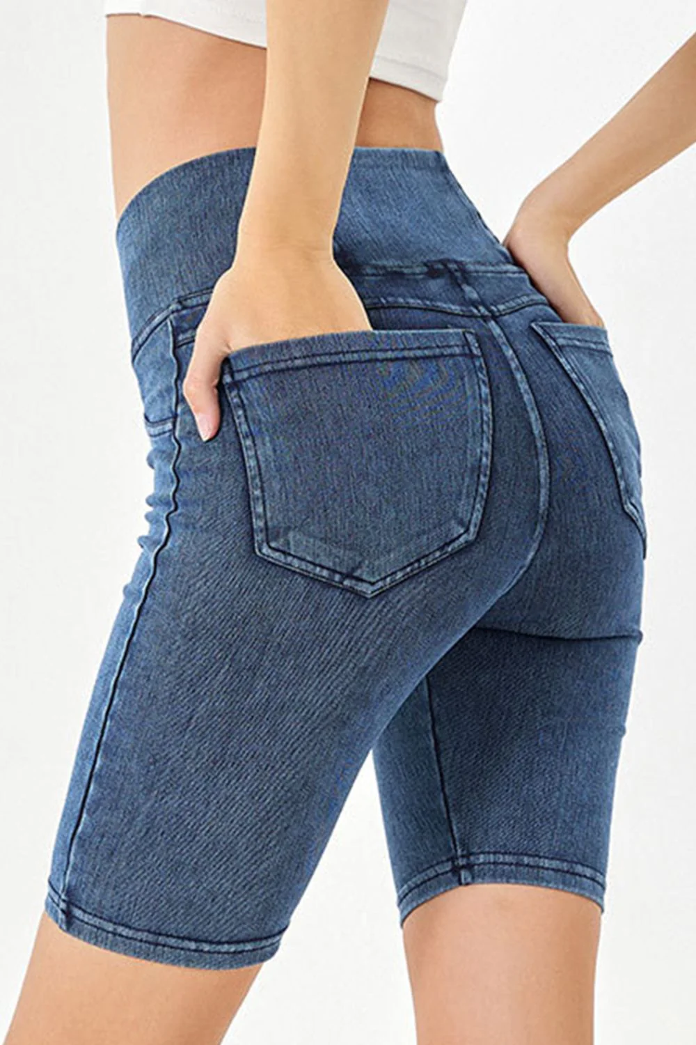Basic Bae Asymmetrical Waist Denim Shorts with Pockets - Image 13