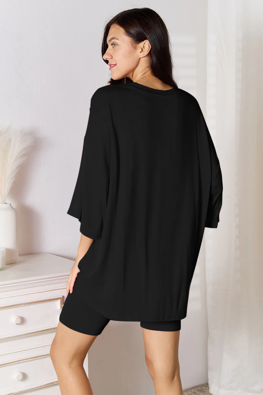 Basic Bae Bamboo Full Size Round Neck Drop Shoulder T-Shirt and Shorts Set - Image 3