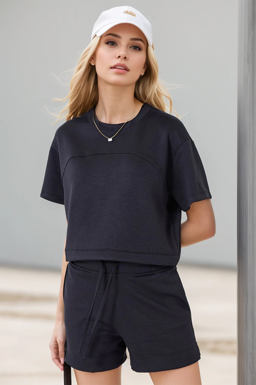 Basic Bae Drawstring Hem Air Scuba Round Neck Short Sleeve T-Shirt - Image 11