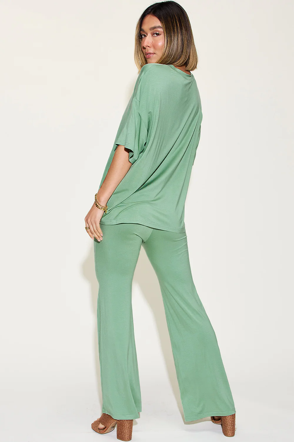 Basic Bae Full Size Bamboo Drop Shoulder T-Shirt and Flare Pants Set - Image 6