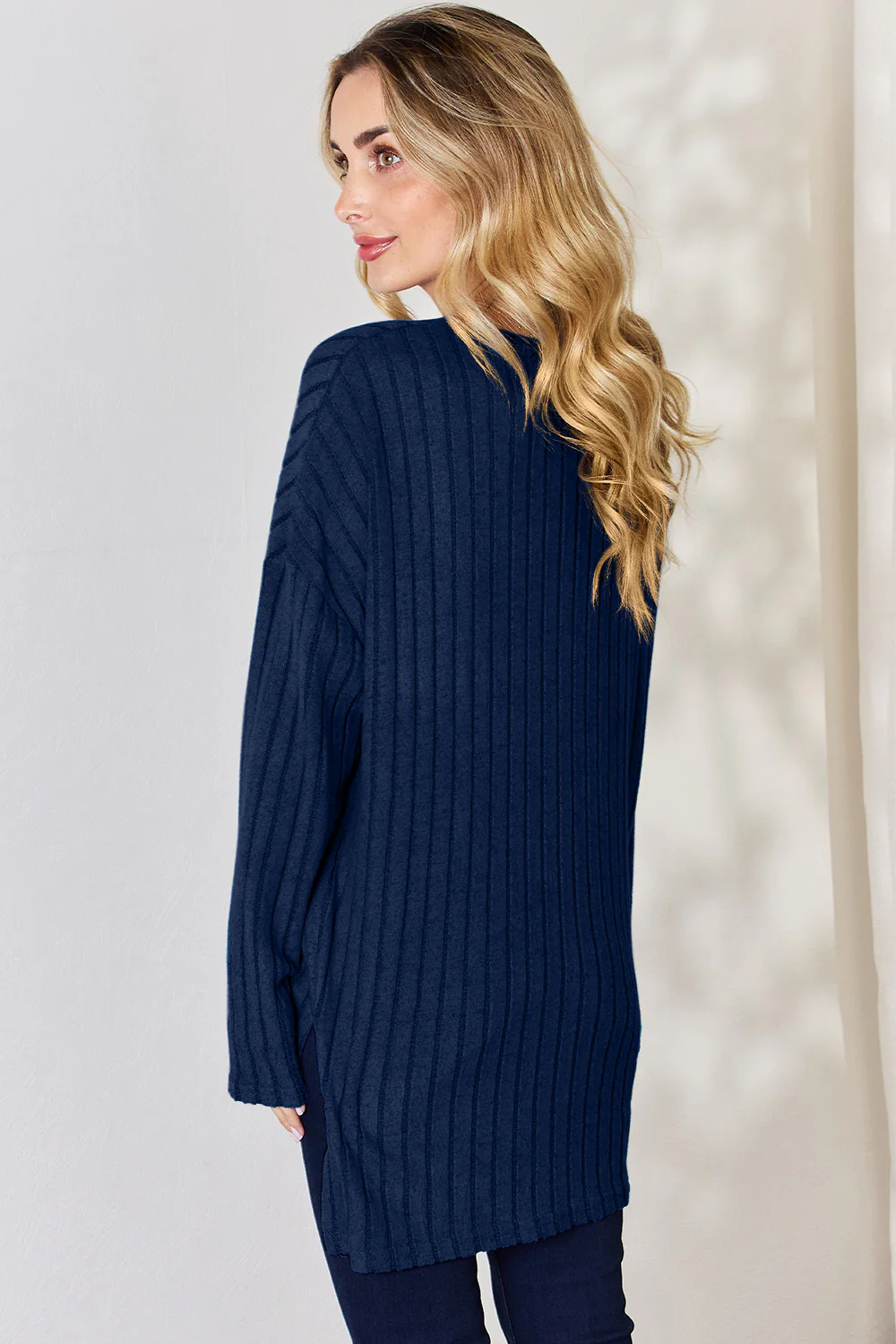 Basic Bae Full Size Ribbed Half Button Long Sleeve High-Low T-Shirt - Image 31