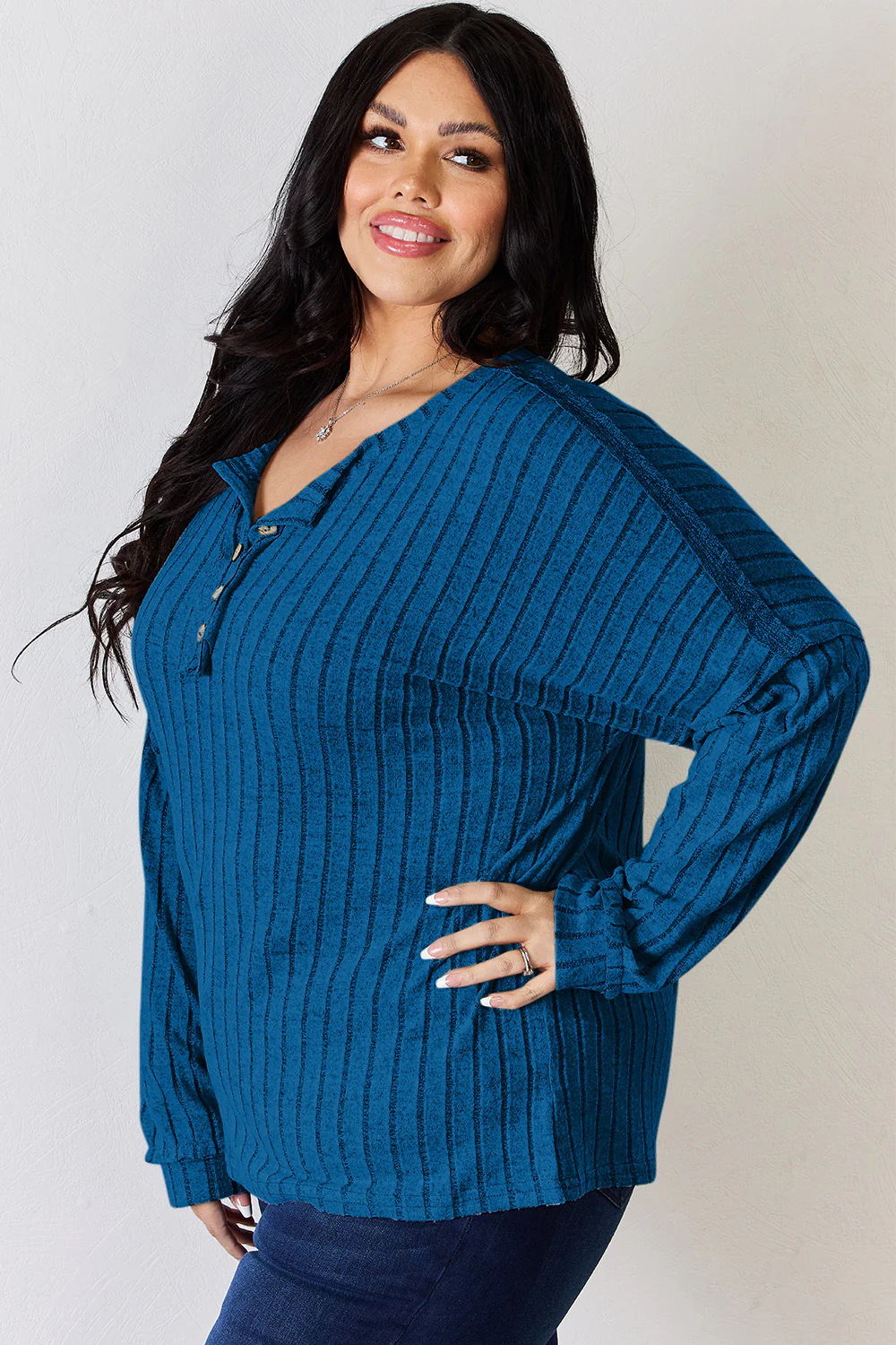 Basic Bae Full Size Ribbed Half Button Long Sleeve T-Shirt - Image 23
