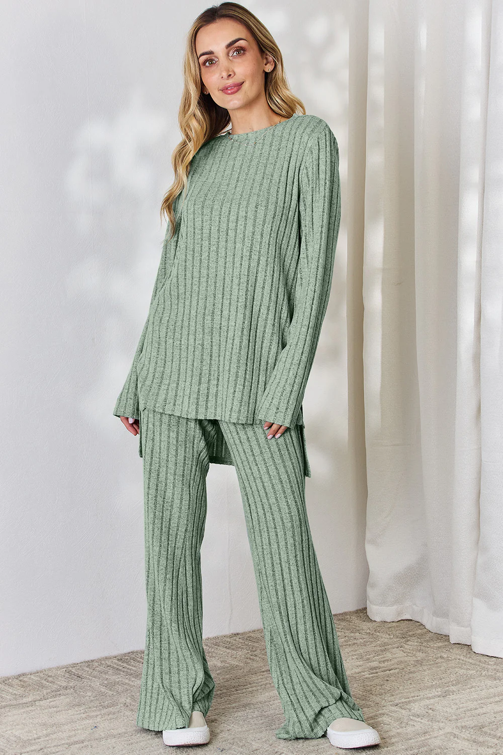 Basic Bae Full Size Ribbed High-Low Top and Wide Leg Pants Set - Image 10