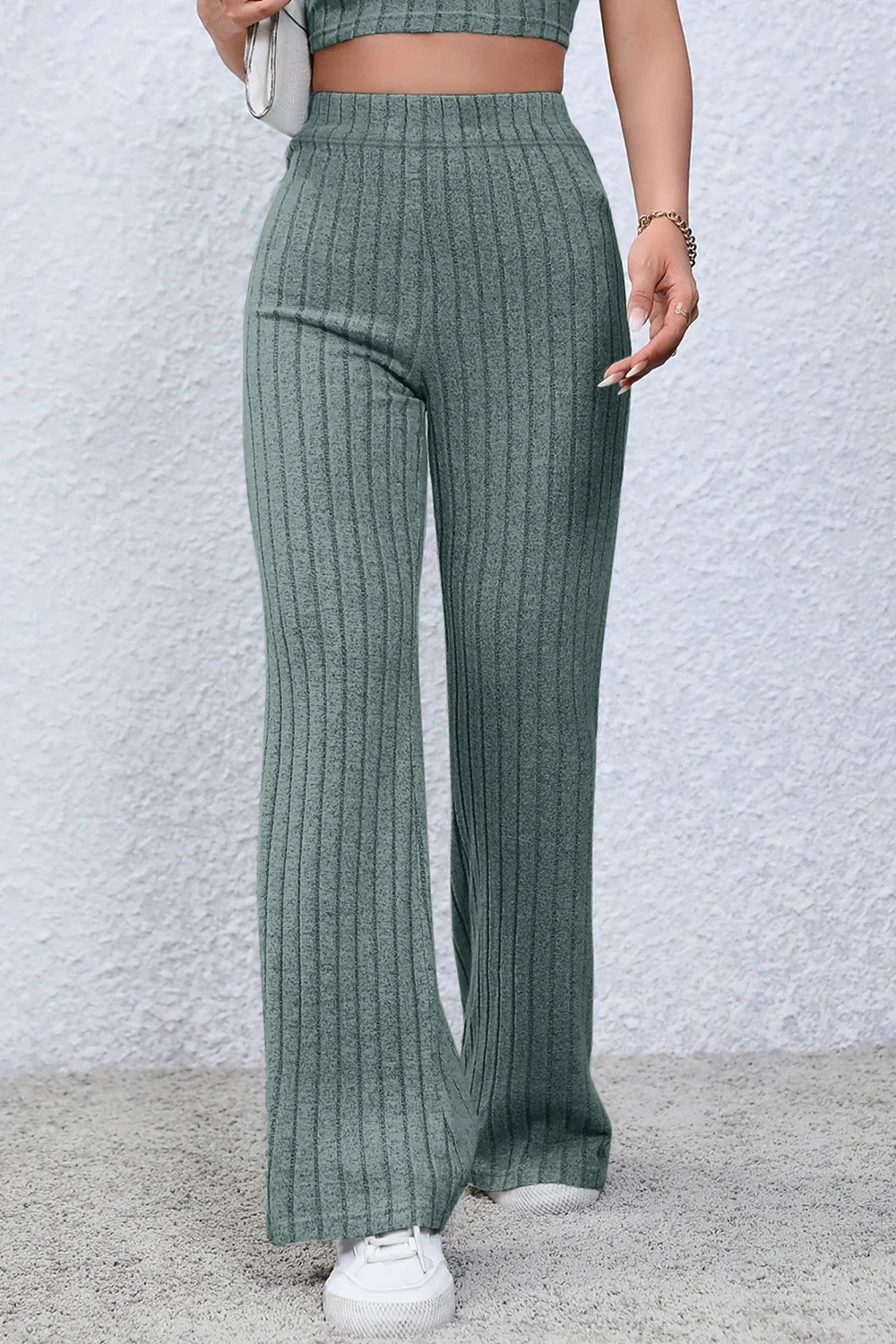Basic Bae Full Size Ribbed High Waist Flare Pants - Image 16