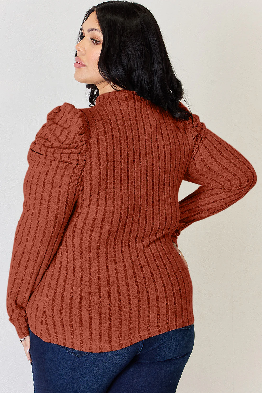 Basic Bae Full Size Ribbed Mock Neck Puff Sleeve T-Shirt - Image 6