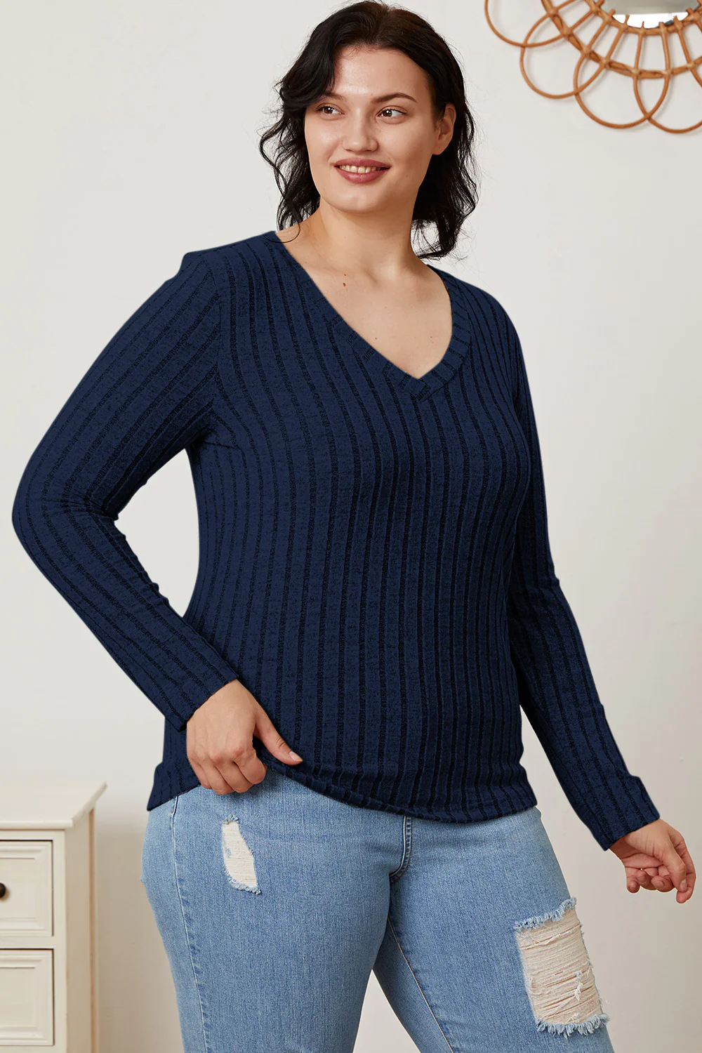 Basic Bae Full Size Ribbed V-Neck Long Sleeve T-Shirt - Image 22