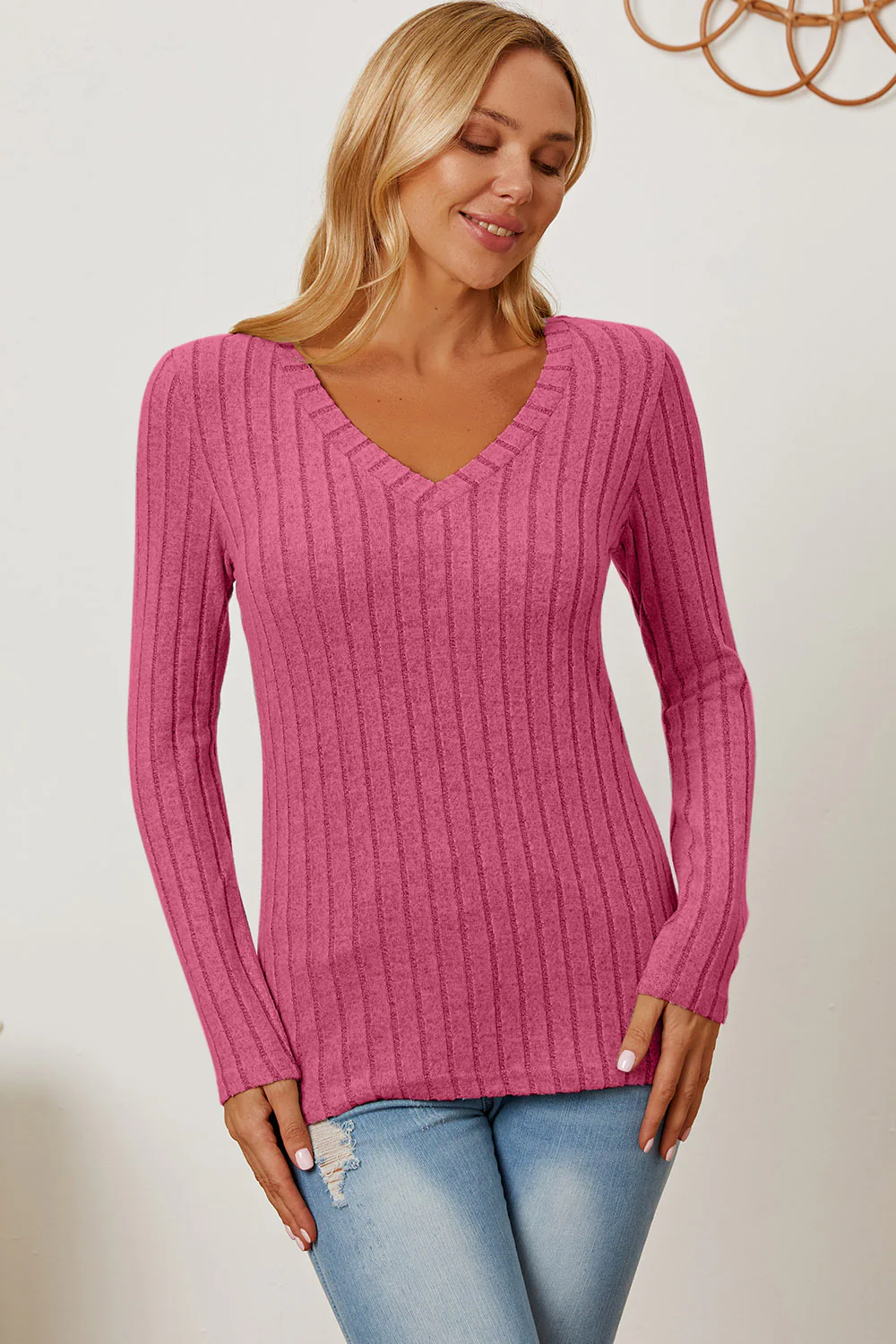 Basic Bae Full Size Ribbed V-Neck Long Sleeve T-Shirt - Image 30