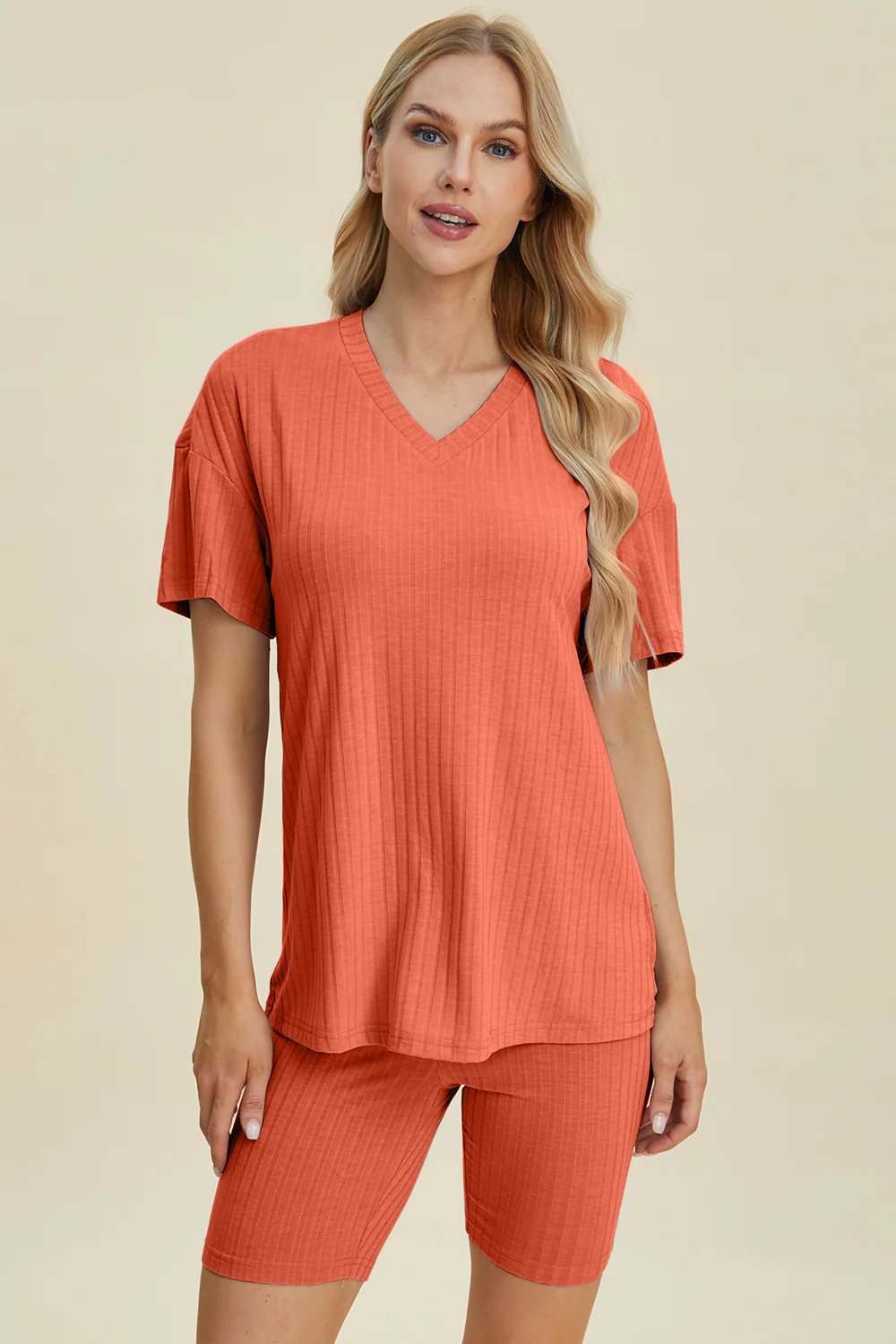 Basic Bae Full Size Ribbed V-Neck Short Sleeve Top and Shorts Set - Image 19