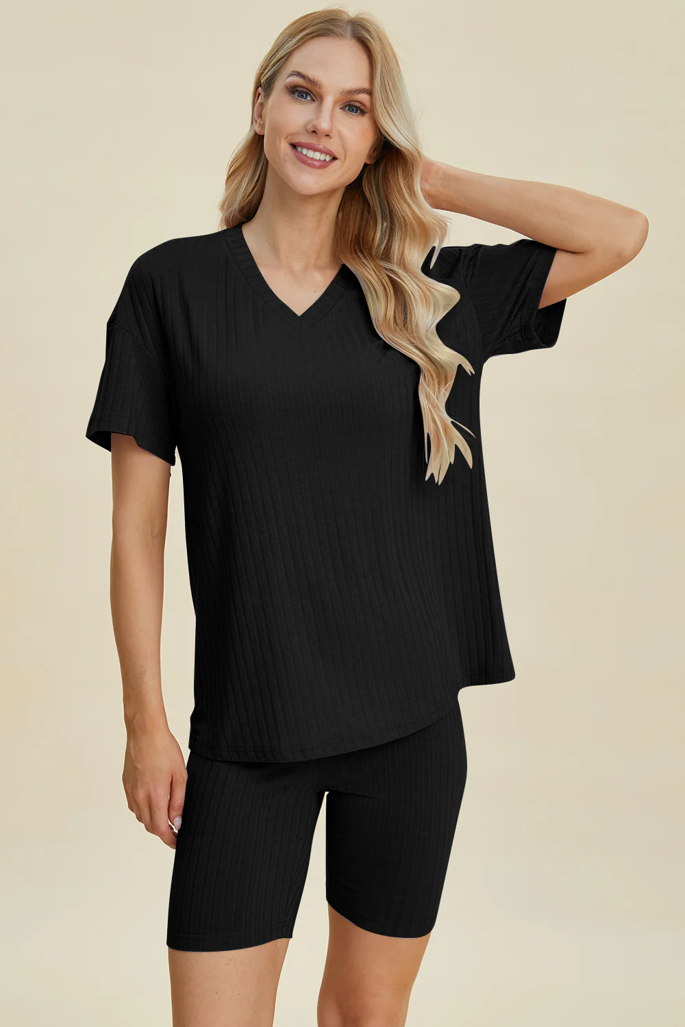 Basic Bae Full Size Ribbed V-Neck Short Sleeve Top and Shorts Set - Image 28