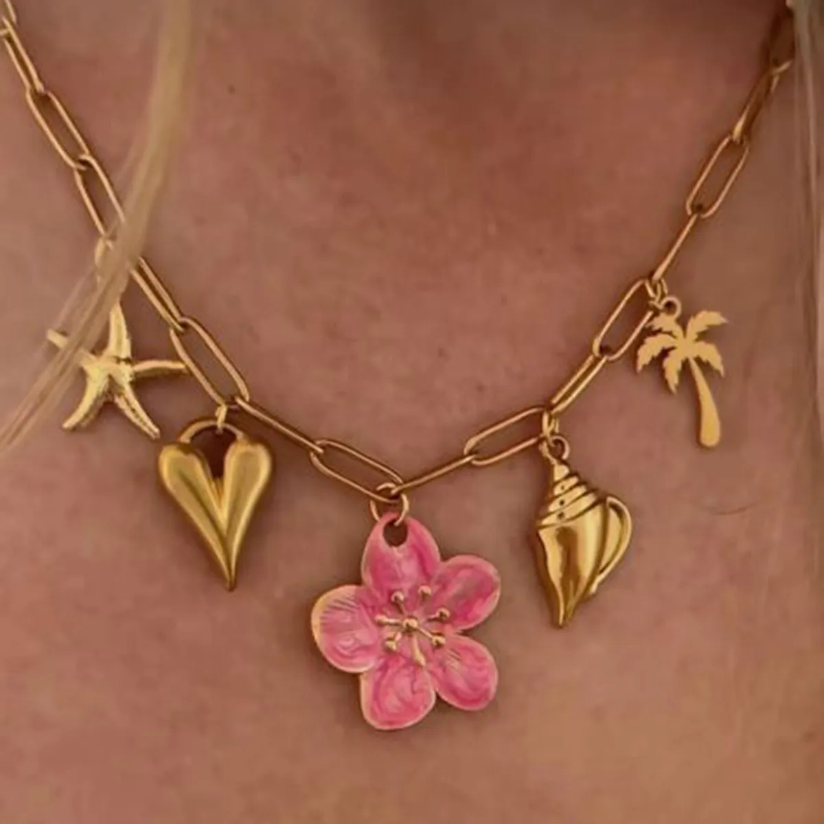 Beach Theme Pendant Necklace with Resin Flower - Image 2