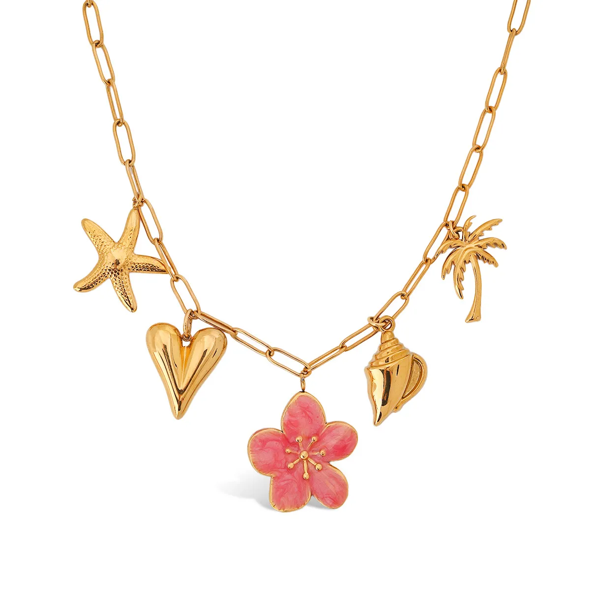 Beach Theme Pendant Necklace with Resin Flower - Image 3