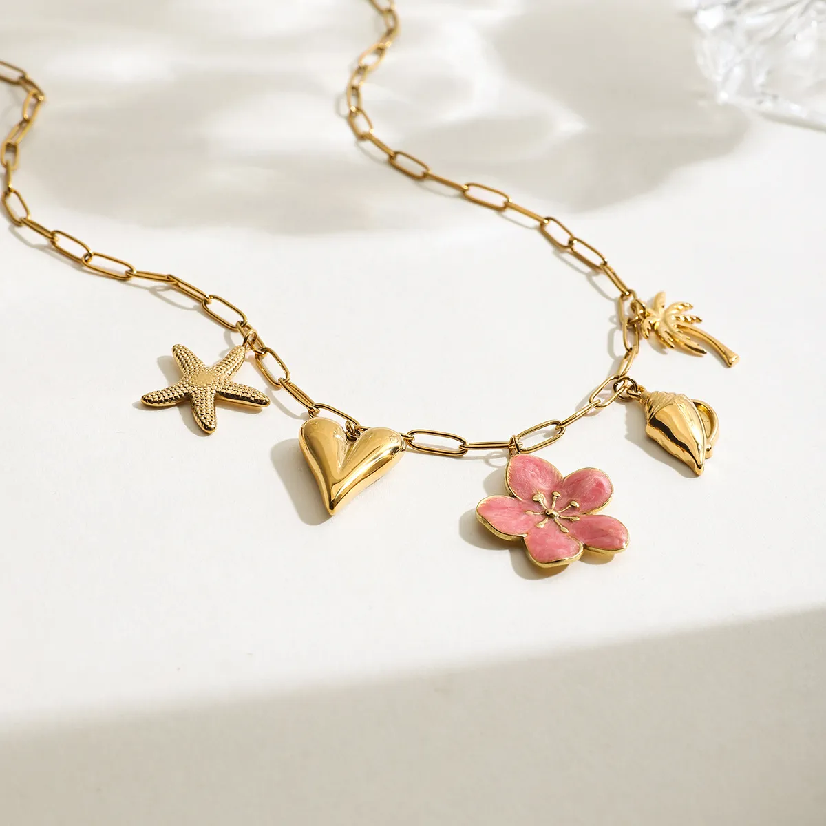 Beach Theme Pendant Necklace with Resin Flower - Image 4