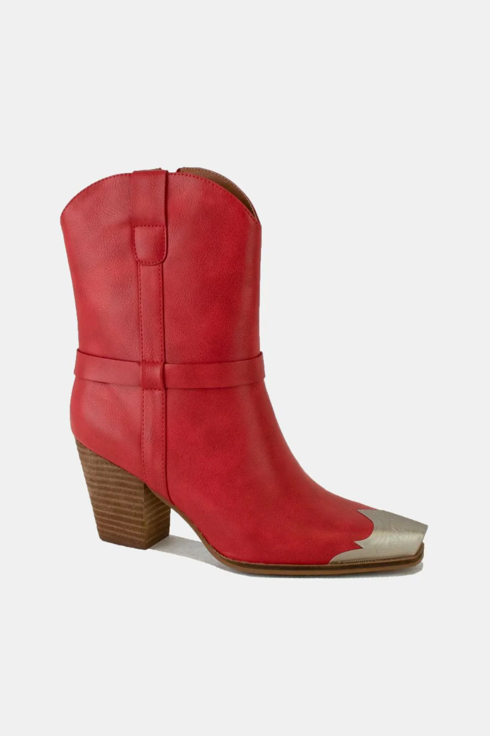 Beast Fashion Faux Leather Metal Toe Ankle Boots - Image 2