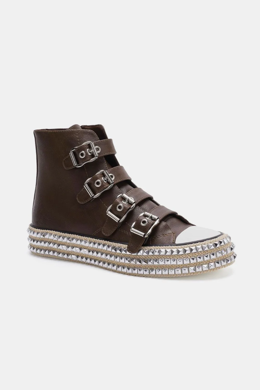 Beast Fashion Multi-Buckle Straps Studded Platform Sneakers - Image 2