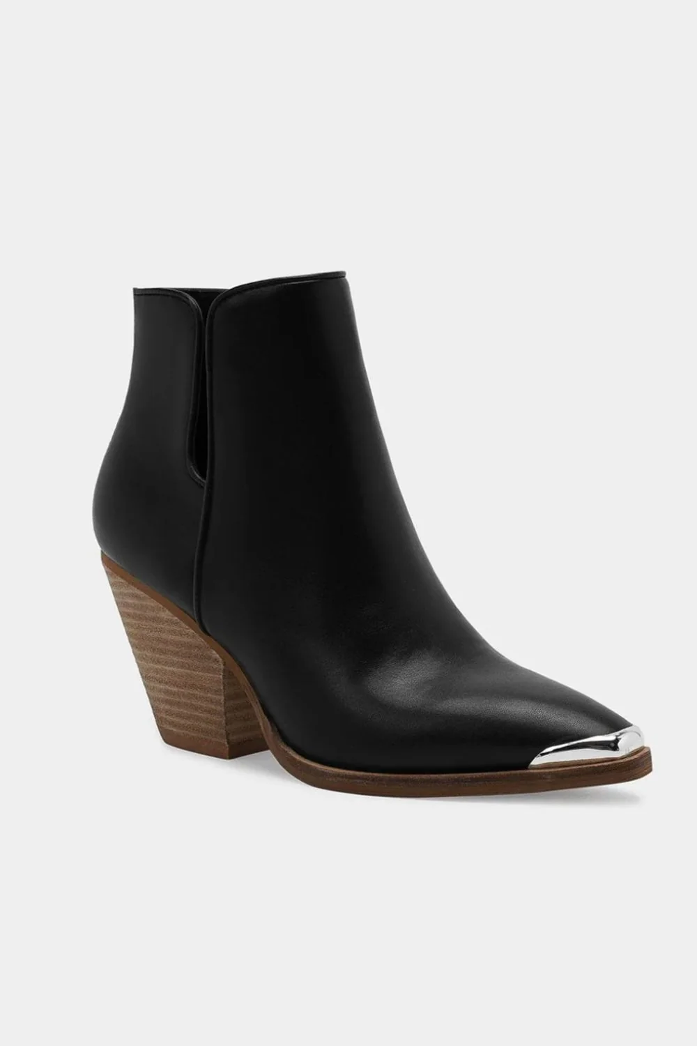 Beast Fashion Pointed Metal-Tip Toe Block Heel Ankle Boots - Image 2