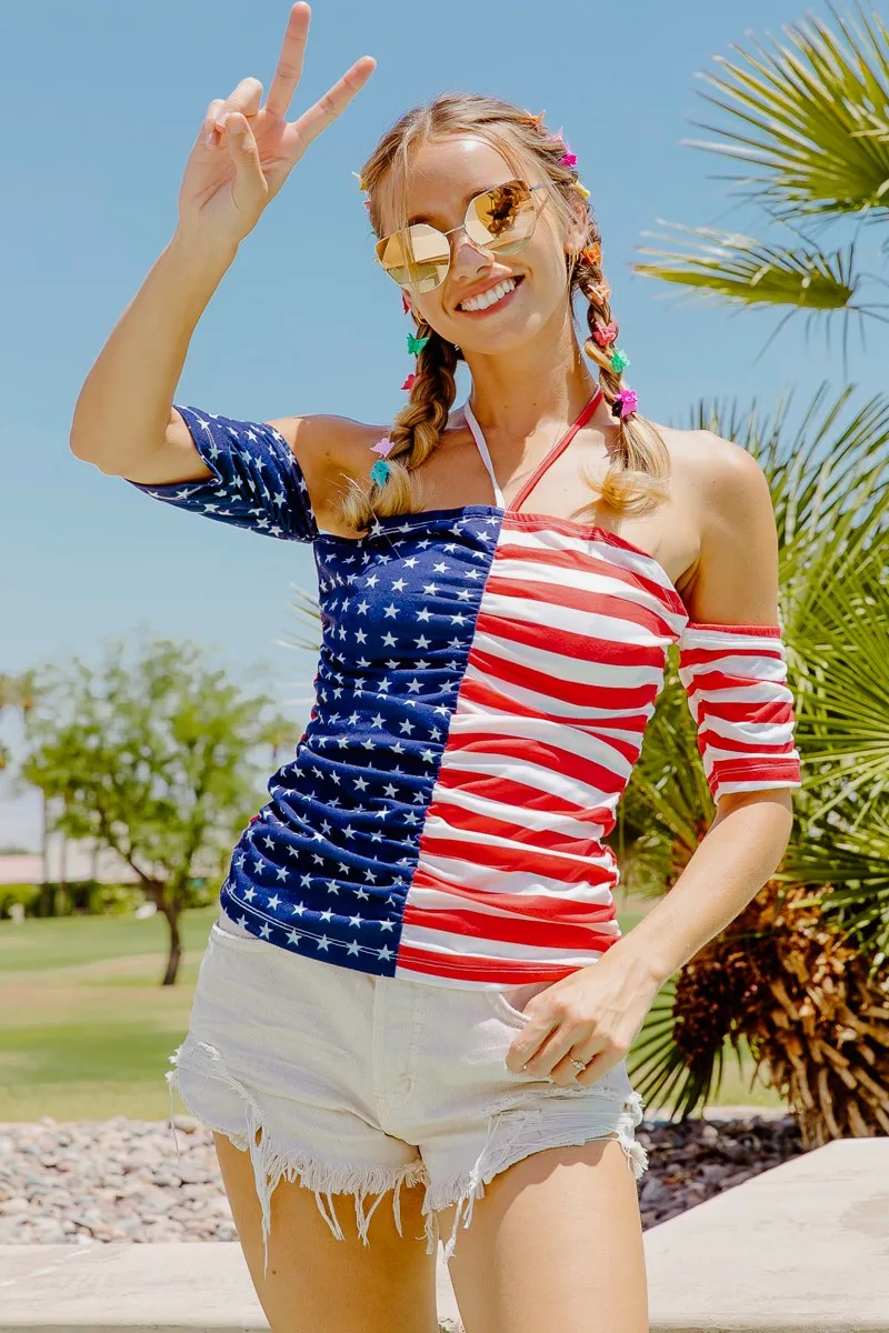 BiBi American Flag Off Shoulder With Front Ruched Top - Image 7