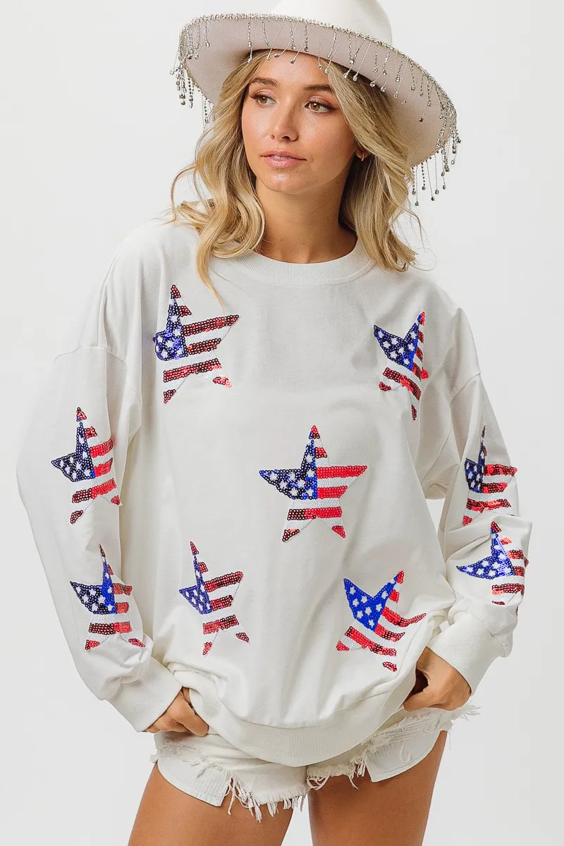 BiBi American Flag Sequin Star Sweatshirt - Image 2