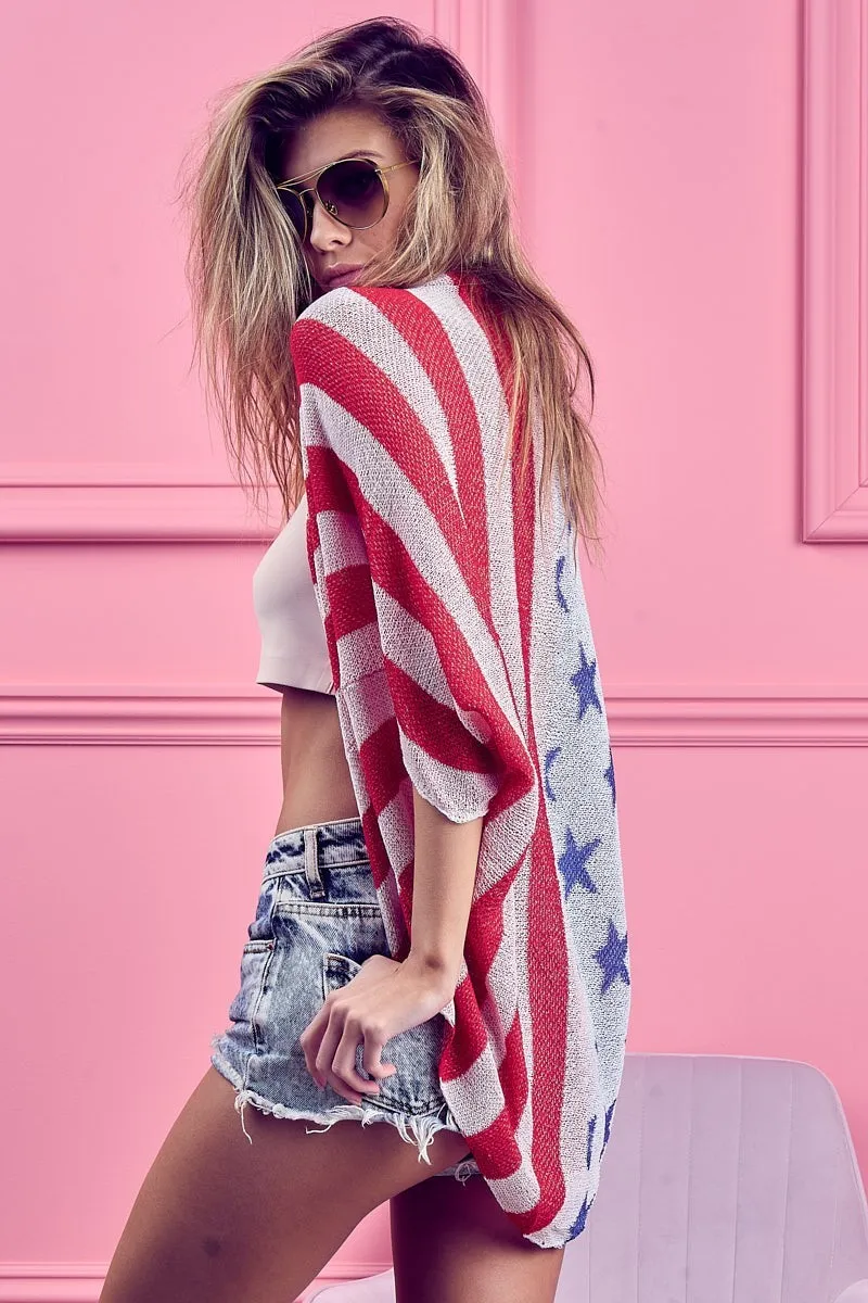 BiBi American Flag Theme Cocoon Knit Cardigan - Image 15